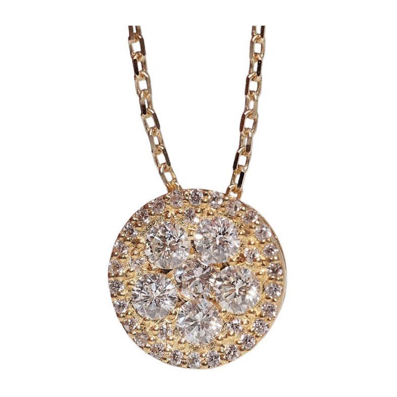 Vintage Circa 1990 Collier pendentif en or 18k avec diamant naturel de forme ronde