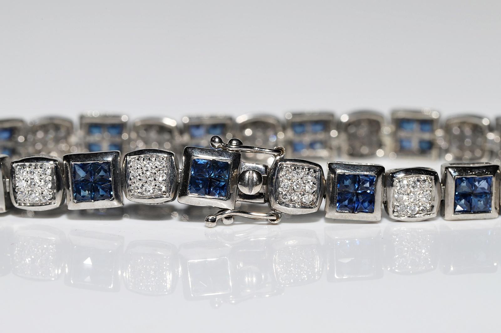Vintage Circa 1990s 18k Gold Natural Diamond Sapphire Decorated Bracelet For Sale 5
