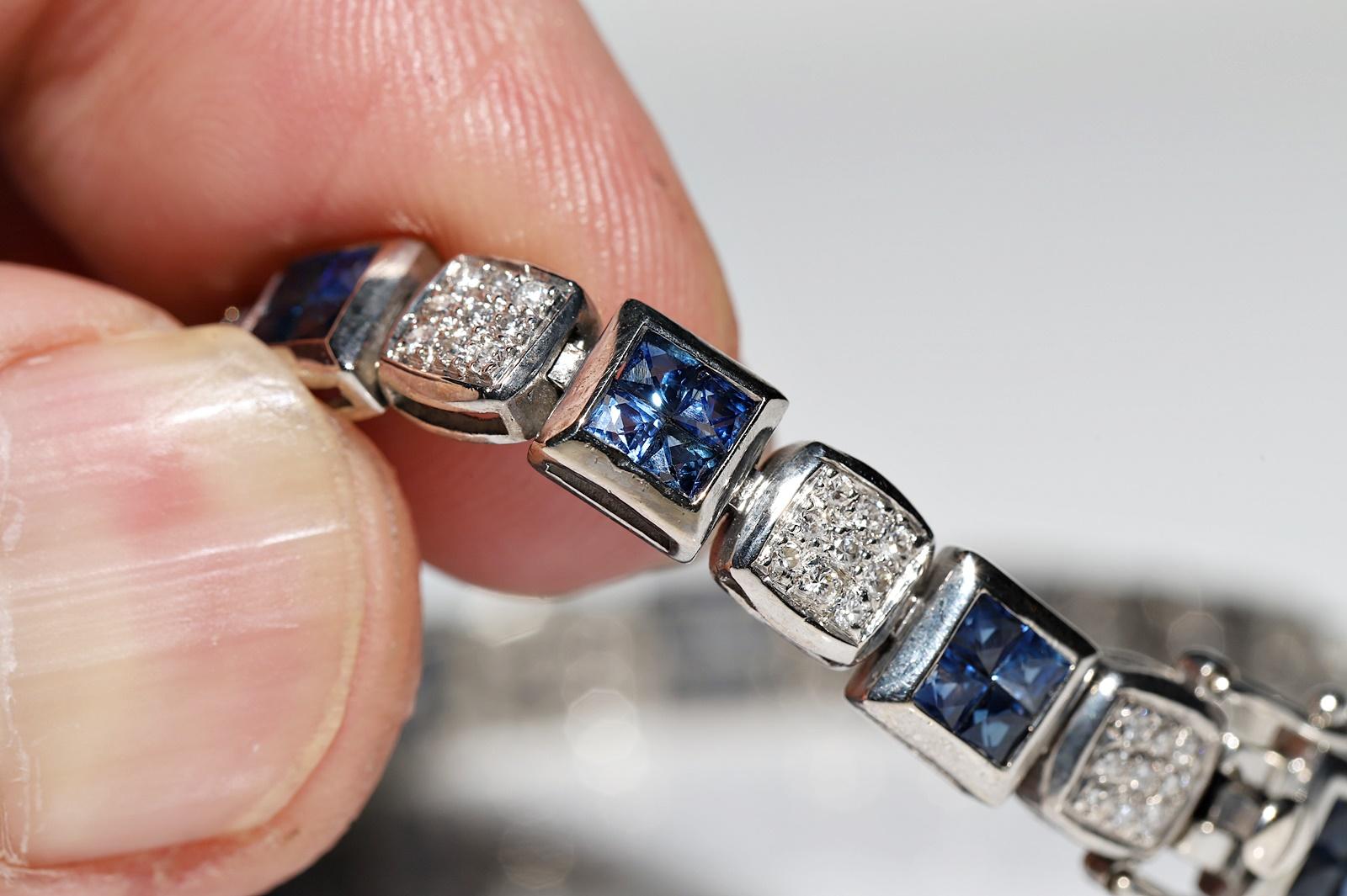 Vintage Circa 1990 Bracelet en or 18k orné de diamants naturels et de saphirs en vente 8