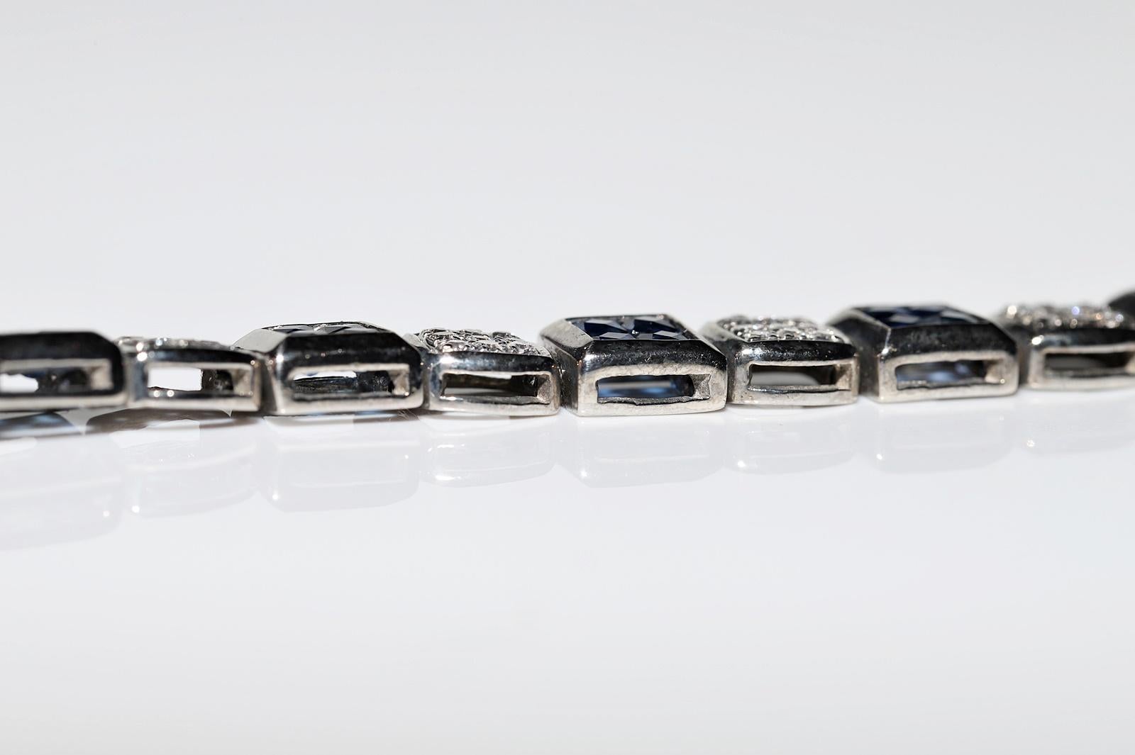 Vintage Circa 1990 Bracelet en or 18k orné de diamants naturels et de saphirs en vente 10