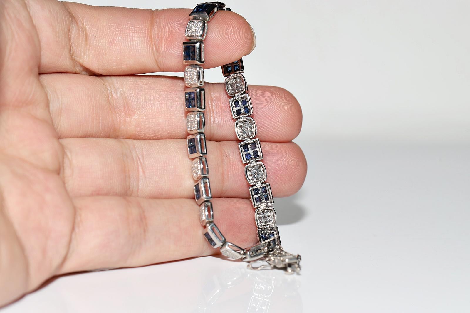Vintage Circa 1990s 18k Gold Natural Diamond Sapphire Decorated Bracelet For Sale 11