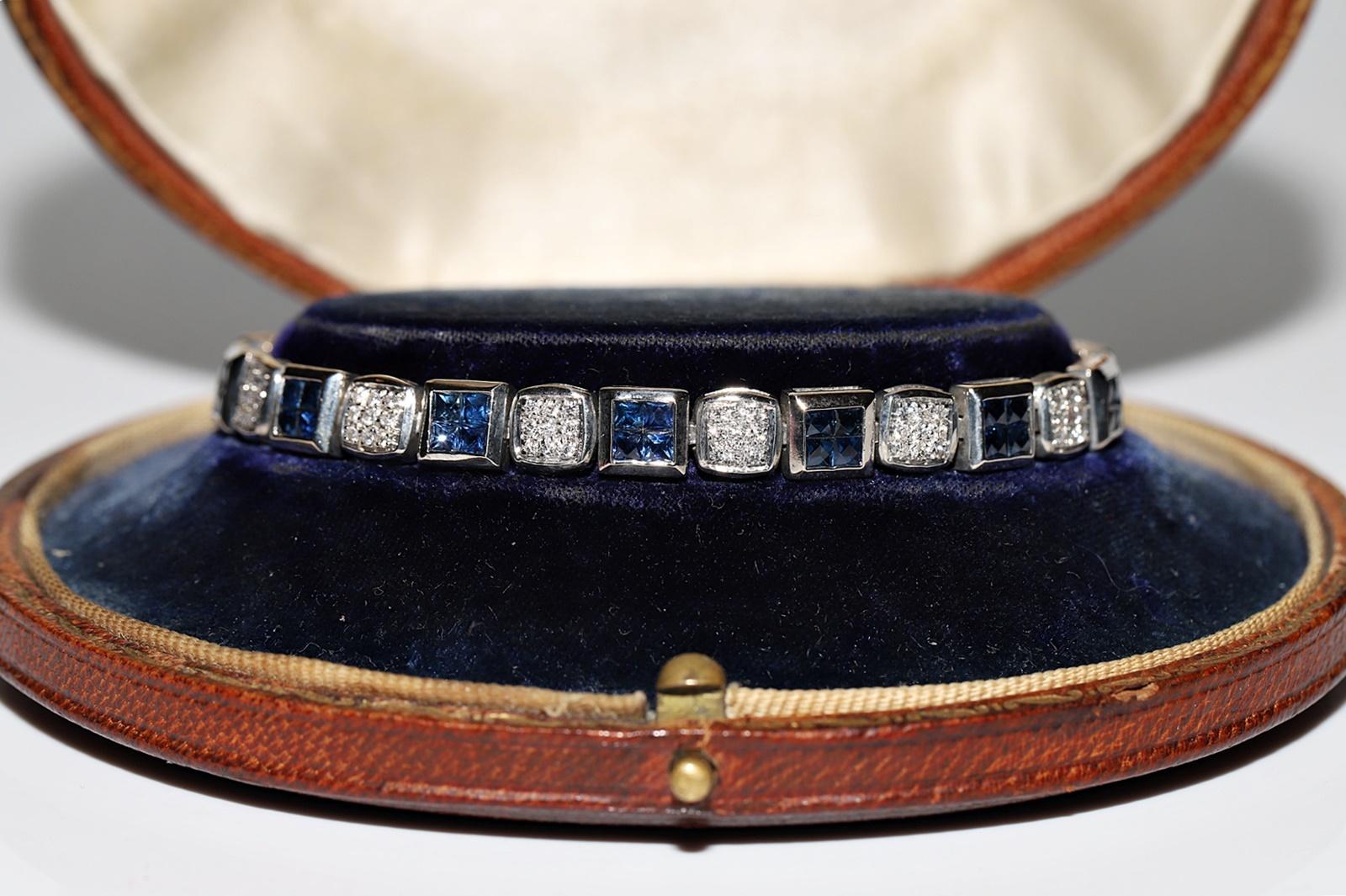 Women's Vintage Circa 1990s 18k Gold Natural Diamond Sapphire Decorated Bracelet For Sale