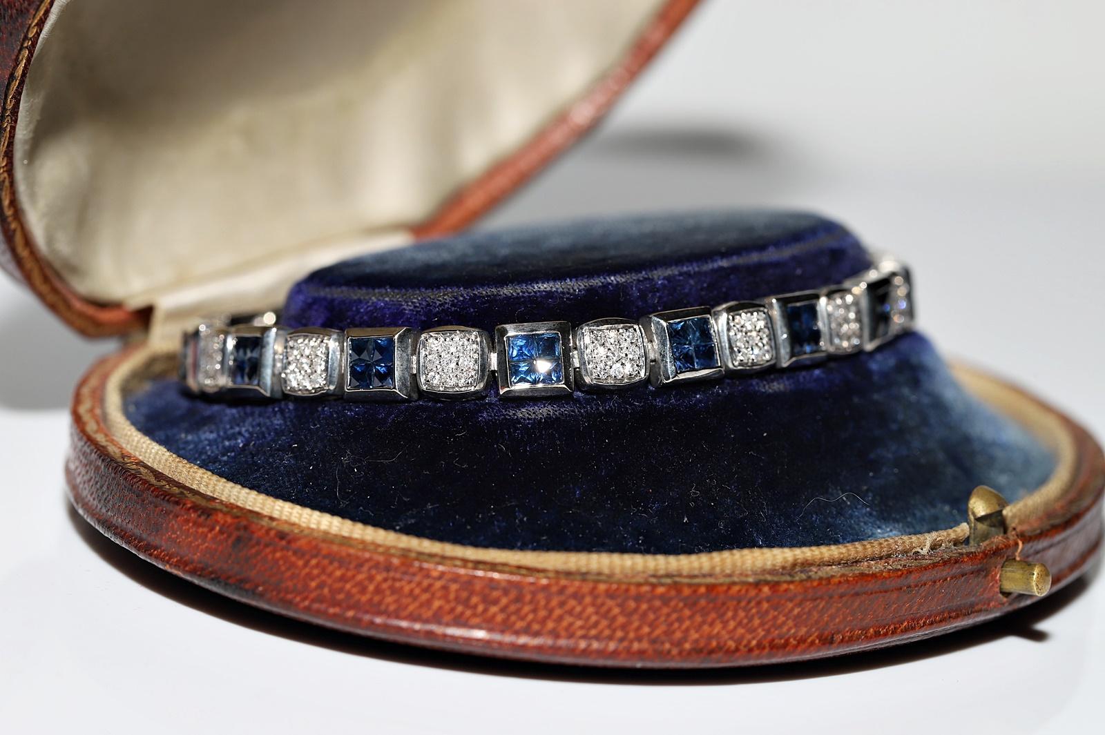 Vintage Circa 1990s 18k Gold Natural Diamond Sapphire Decorated Bracelet For Sale 1