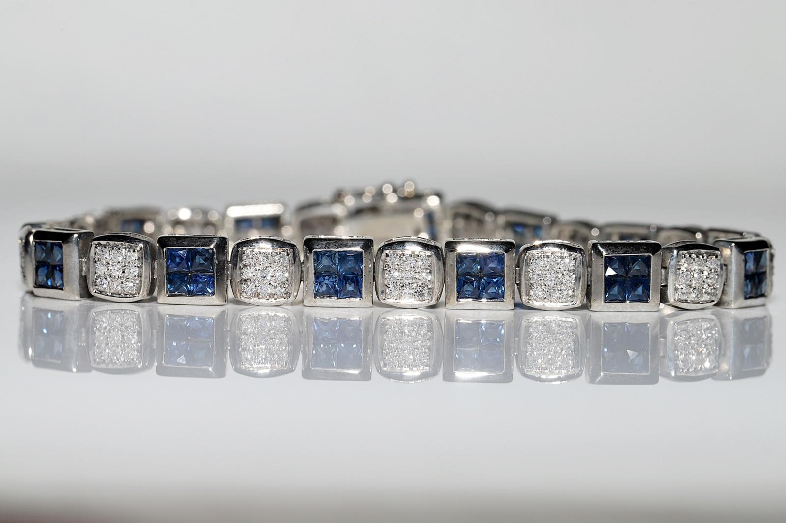 Vintage Circa 1990s 18k Gold Natural Diamond Sapphire Decorated Bracelet For Sale 2