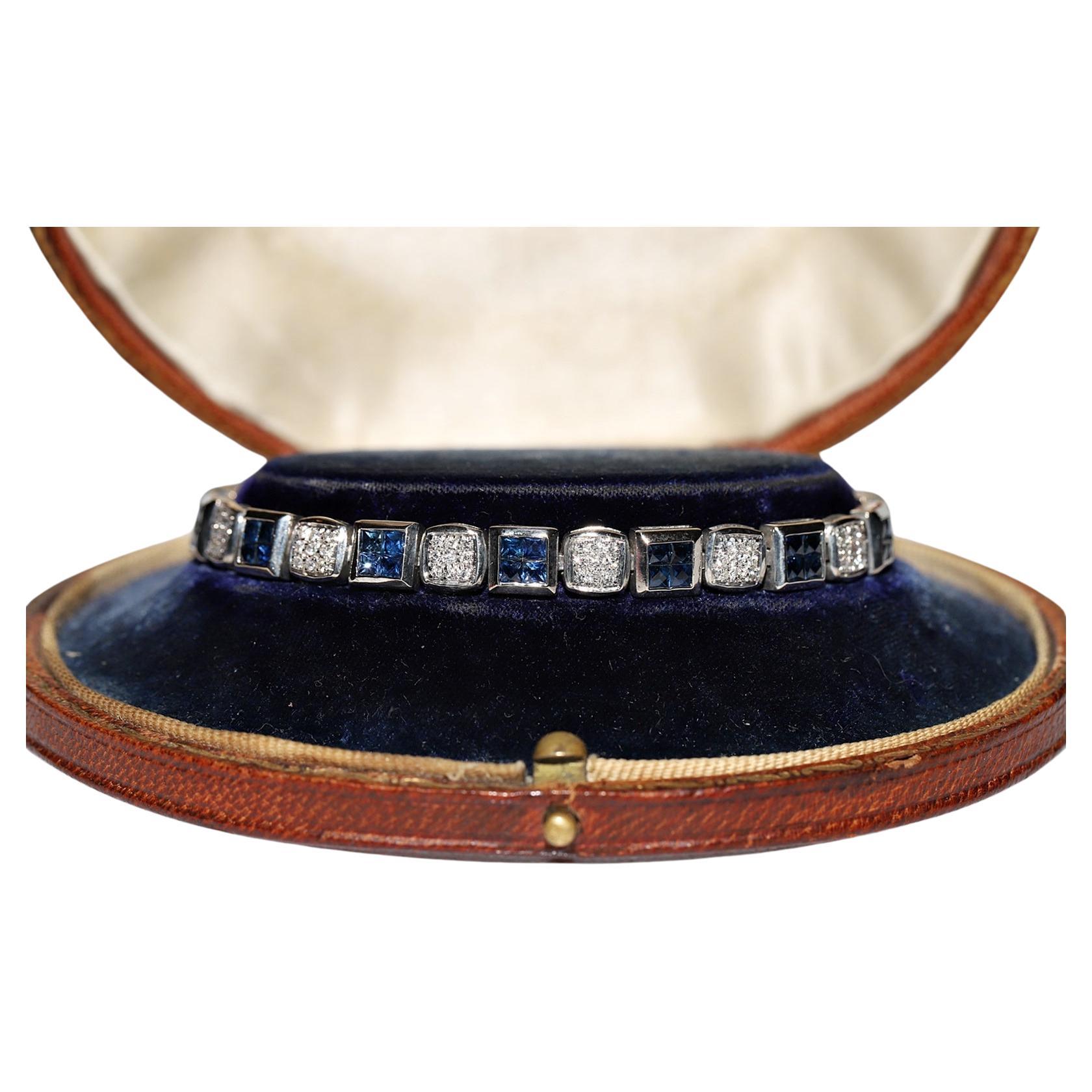 Vintage Circa 1990 Bracelet en or 18k orné de diamants naturels et de saphirs en vente