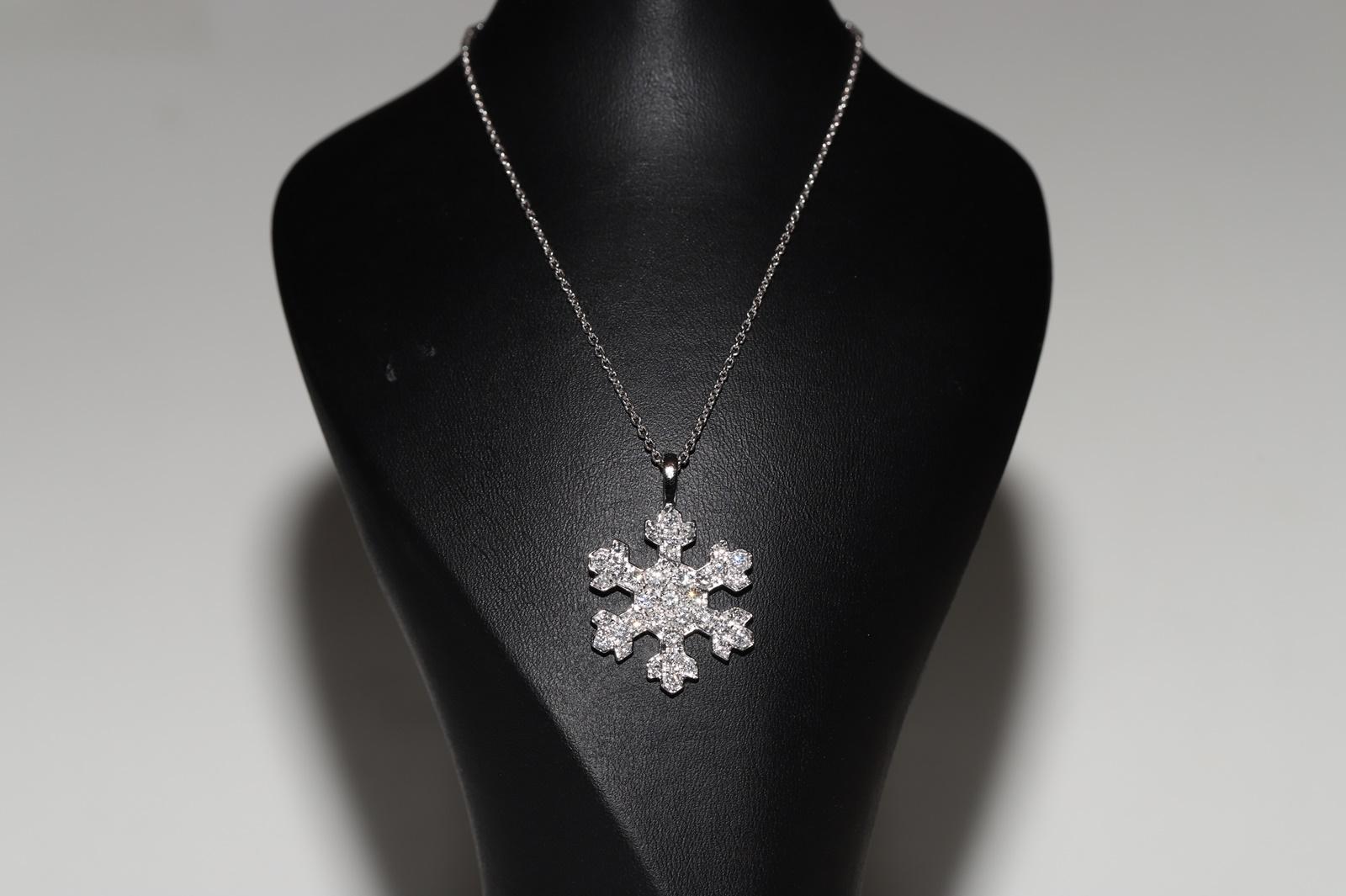 Rétro Collana con ciondolo in stile fiocco di neve con diamanti naturali in oro 18 carati, vintage, circa anni '90 in vendita