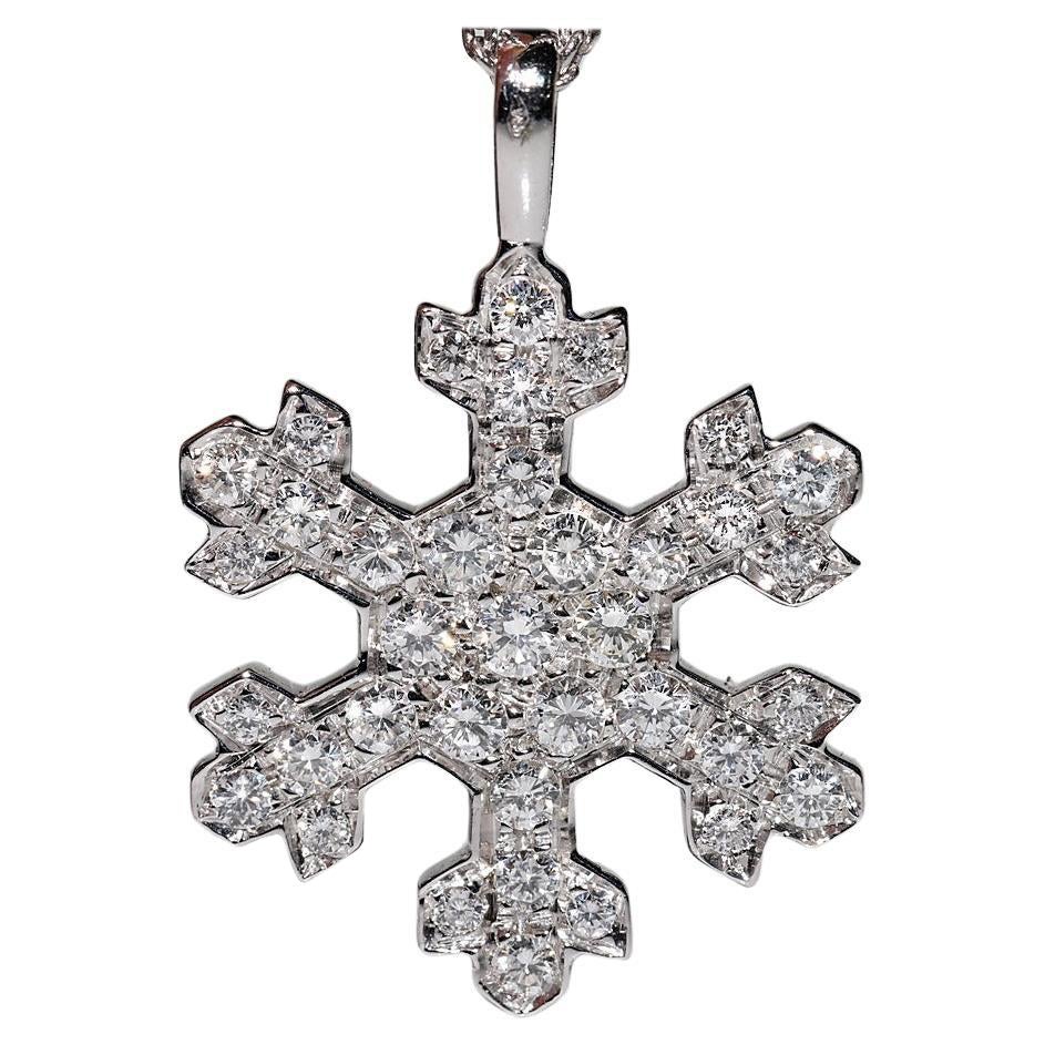 Vintage Circa 1990s 18k Gold Natural Diamond Snowflake Style Pendant Necklace