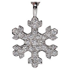 Vintage Circa 1990s 18k Gold Natural Diamond Snowflake Style Pendant Necklace