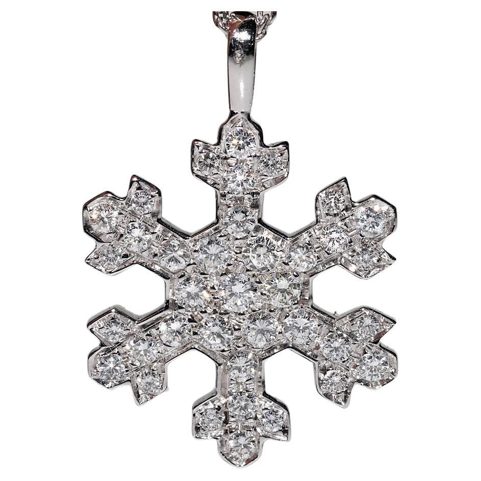 Collana con ciondolo in stile fiocco di neve con diamanti naturali in oro 18 carati, vintage, circa anni '90 in vendita