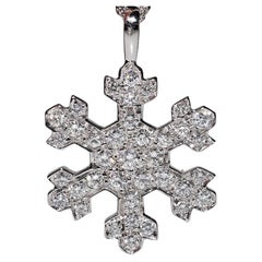 Vintage Circa 1990 Or 18k Diamant Naturel Pendentif Flocon de Neige