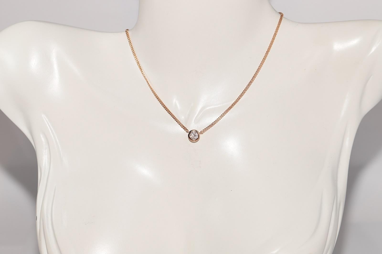 Rétro Vintage CIRCA anni '90 in oro 18k con diamante naturale  Collana con ciondolo solitario in vendita