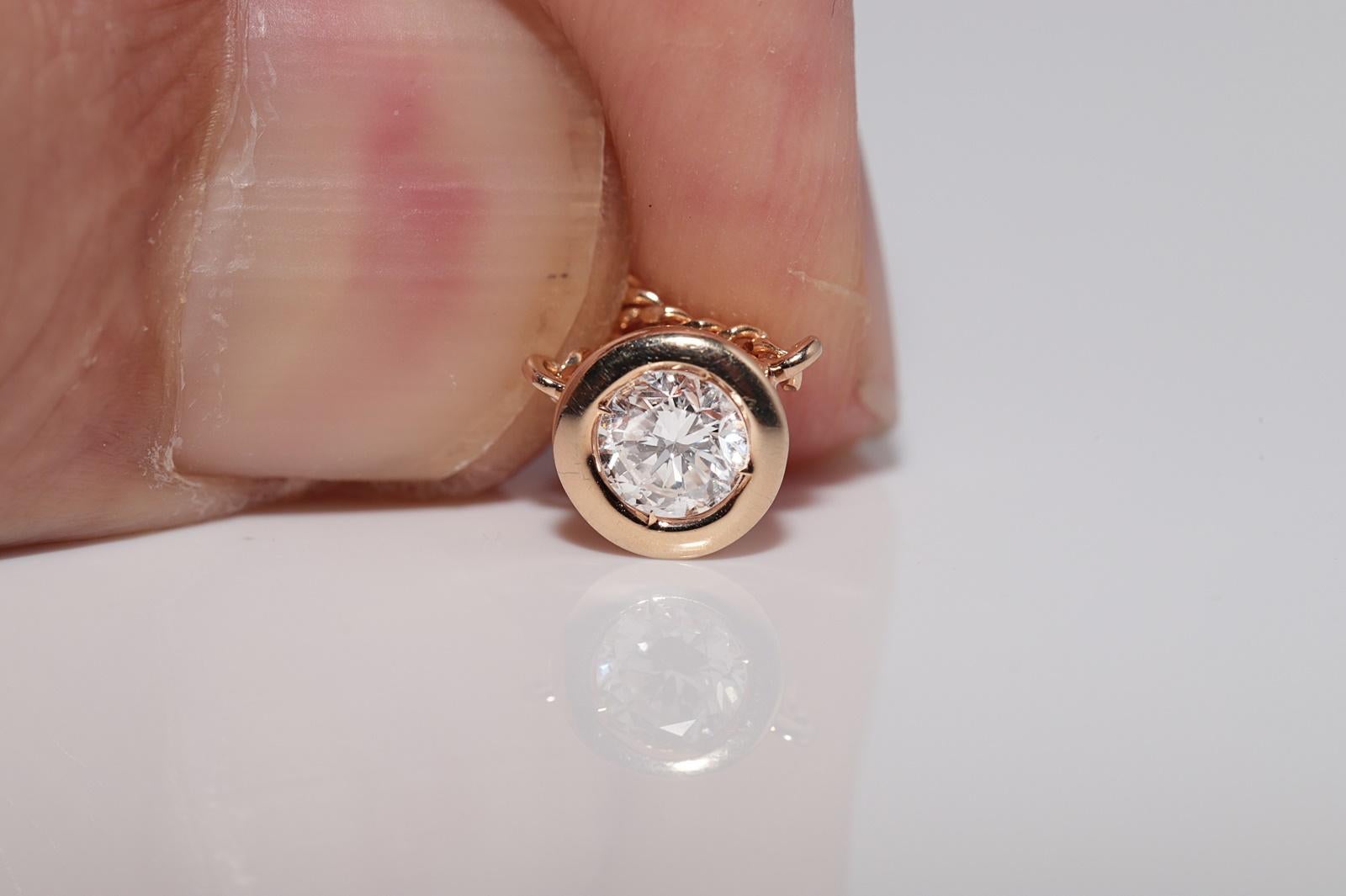 Vintage CIRCA anni '90 in oro 18k con diamante naturale  Collana con ciondolo solitario in vendita 2