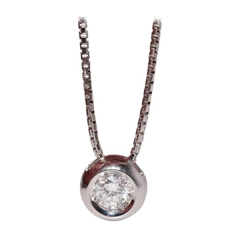 Vintage Circa 1990 Collier pendentif en or 18k avec solitaire en diamant naturel