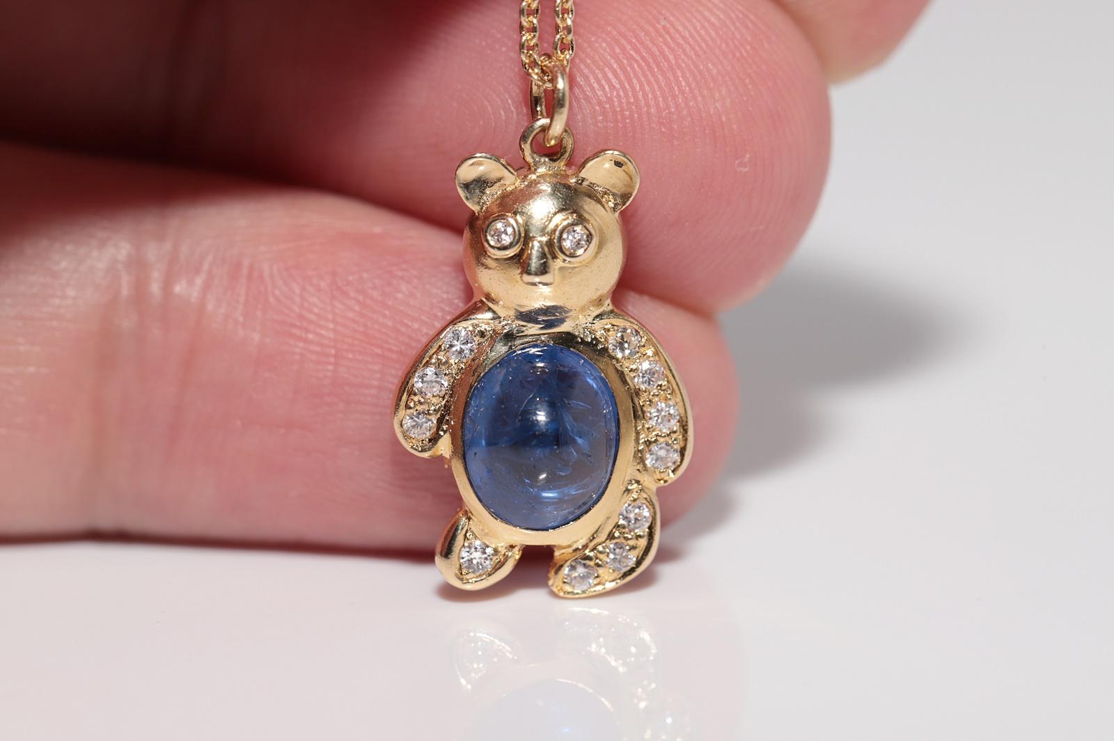 Vintage Circa 1990 Collier pendentif ours en or 18k avec diamant naturel Tanzanite en vente 5