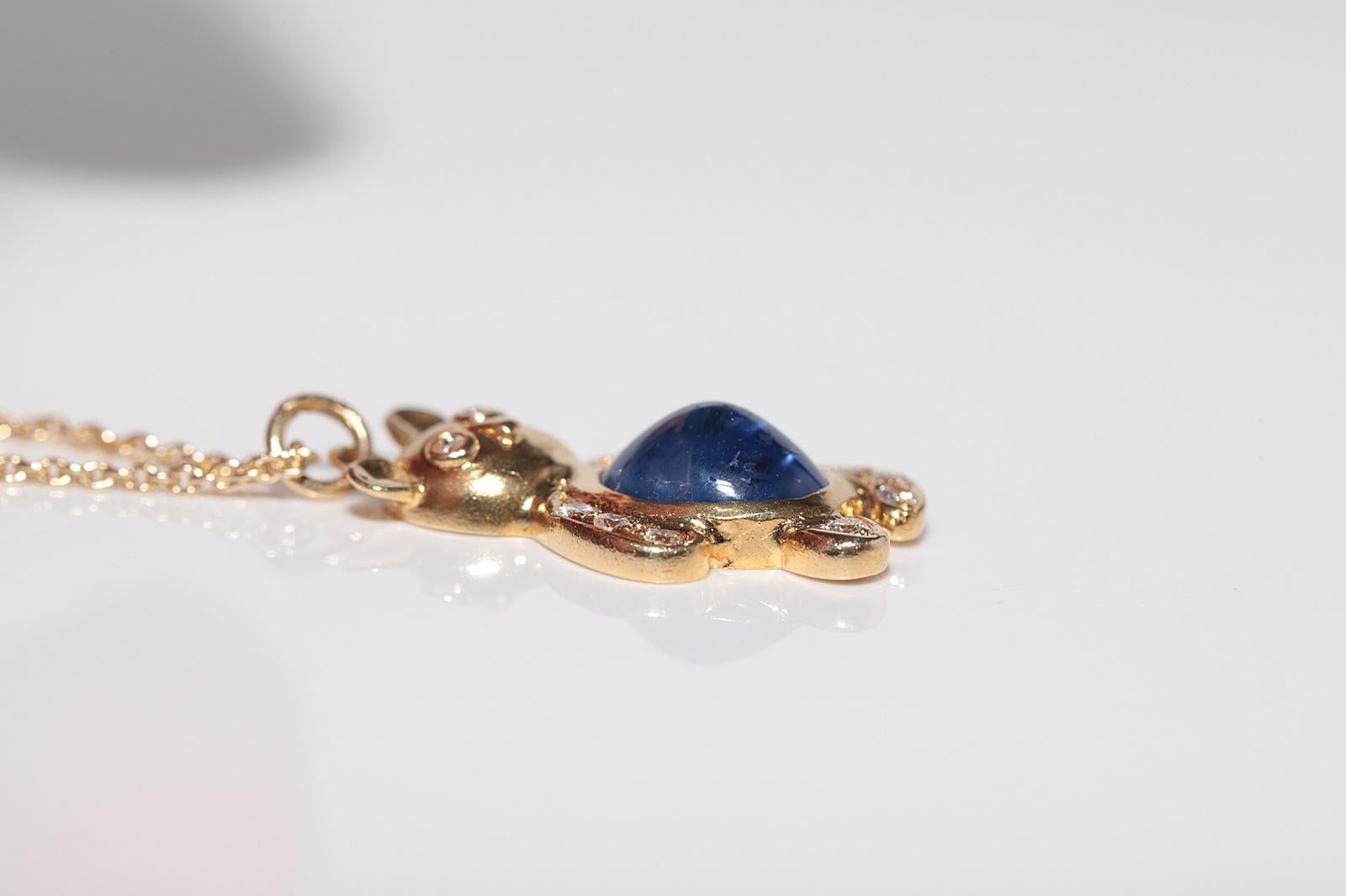 Vintage Circa 1990 Collier pendentif ours en or 18k avec diamant naturel Tanzanite en vente 2