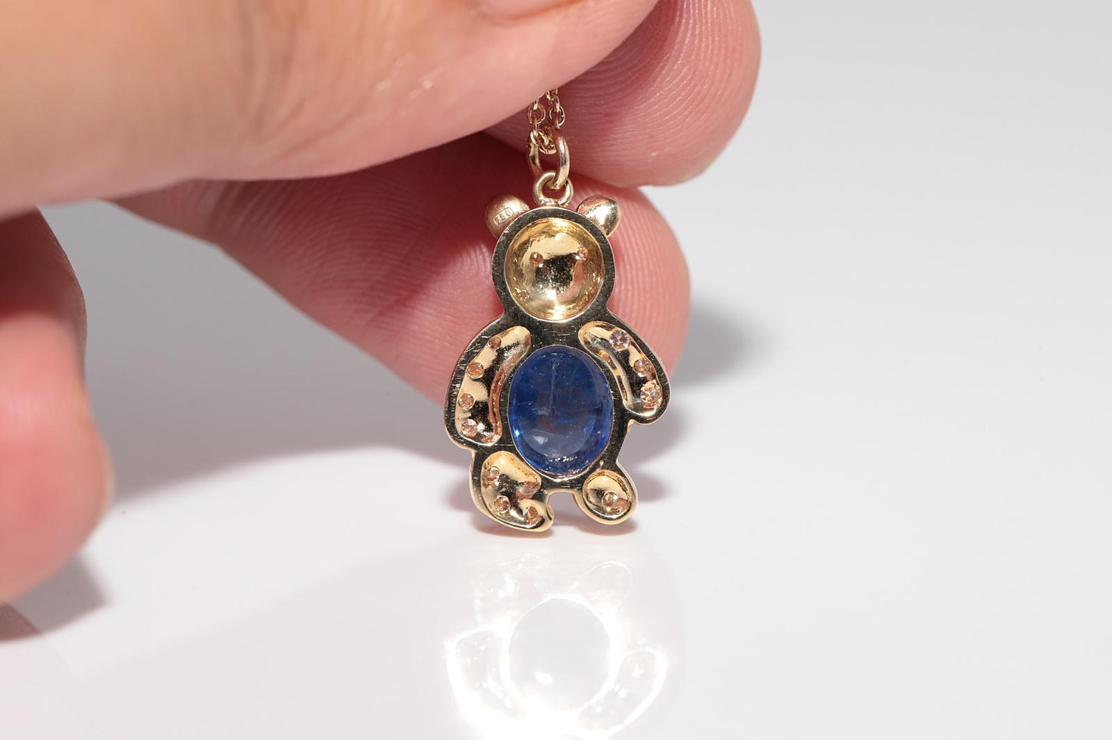 Vintage CIRCA 1990s 18k Gold Natürlicher Diamant Tansanit Bär Anhänger Halskette im Angebot 3