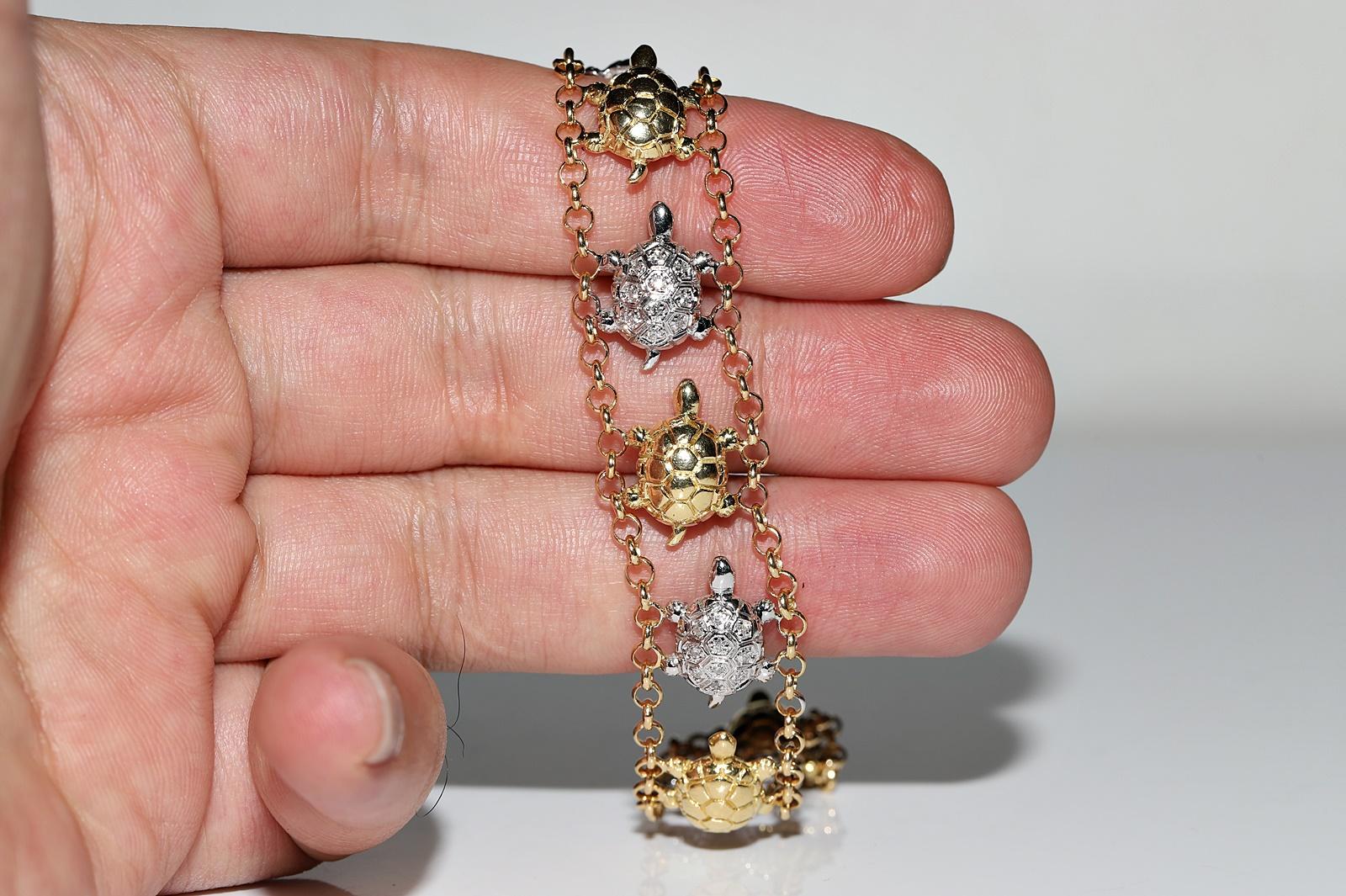 Vintage Circa 1990er Jahre 18k Gold Natürliches Diamant-Schildkröten-Dekor-Armband im Angebot 4