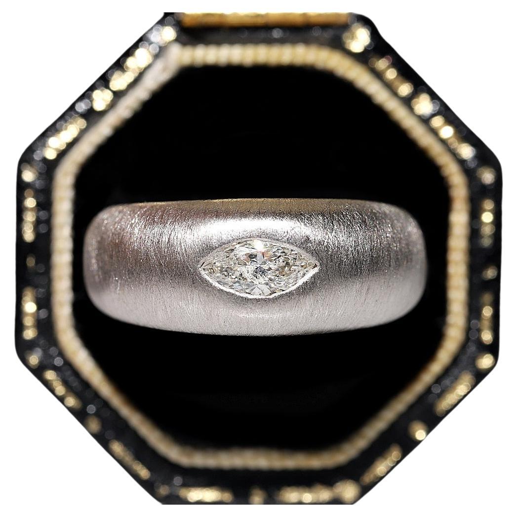 Bague solitaire vintage des années 1990 en or 18 carats avec diamants naturels taille marquise en vente