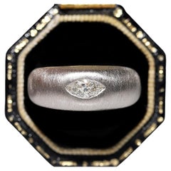 Retro Circa 1990s 18k Gold Natural Marquise Cut Diamond Solitaire Ring