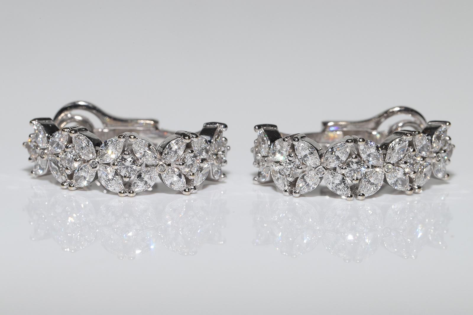 Vintage Circa 1990er Jahre 18k Gold Natürlicher Marquoise-Schliff Diamant-Creolen-Ohrring (Marquiseschliff) im Angebot