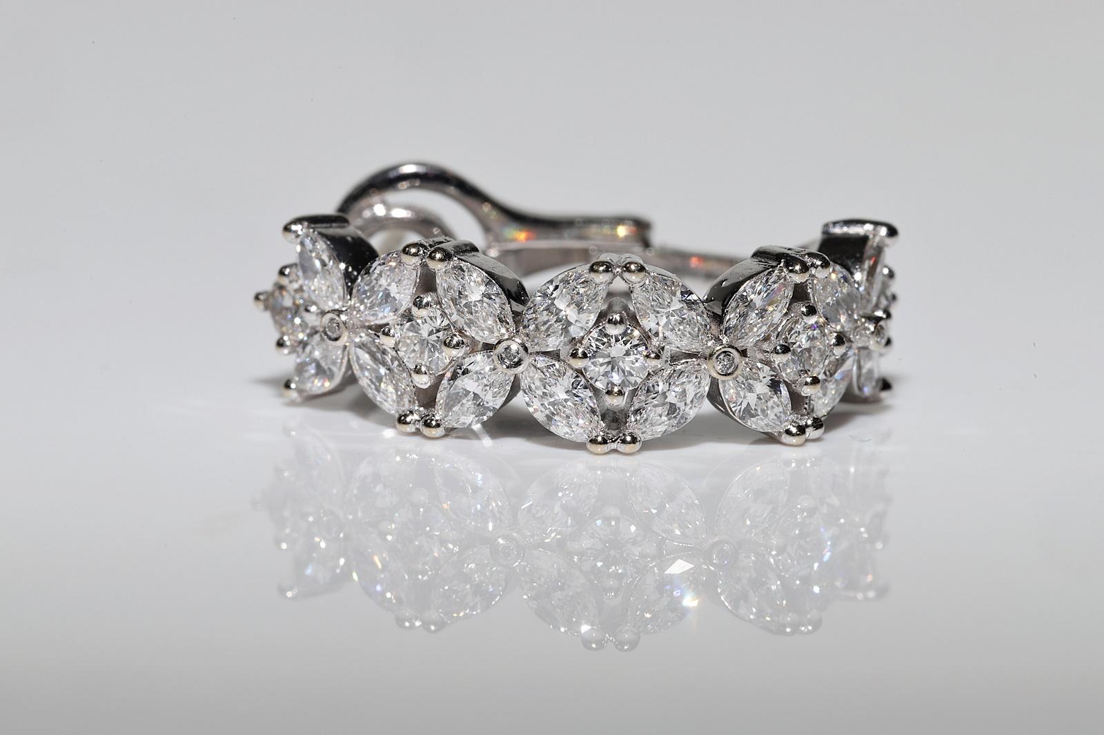 Vintage Circa 1990er Jahre 18k Gold Natürlicher Marquoise-Schliff Diamant-Creolen-Ohrring im Zustand „Gut“ im Angebot in Fatih/İstanbul, 34