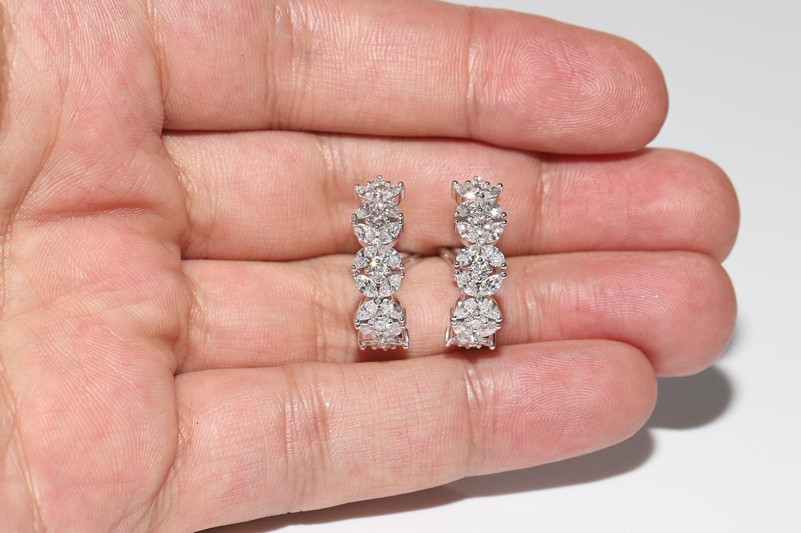 Vintage Circa 1990er Jahre 18k Gold Natürlicher Marquoise-Schliff Diamant-Creolen-Ohrring Damen im Angebot
