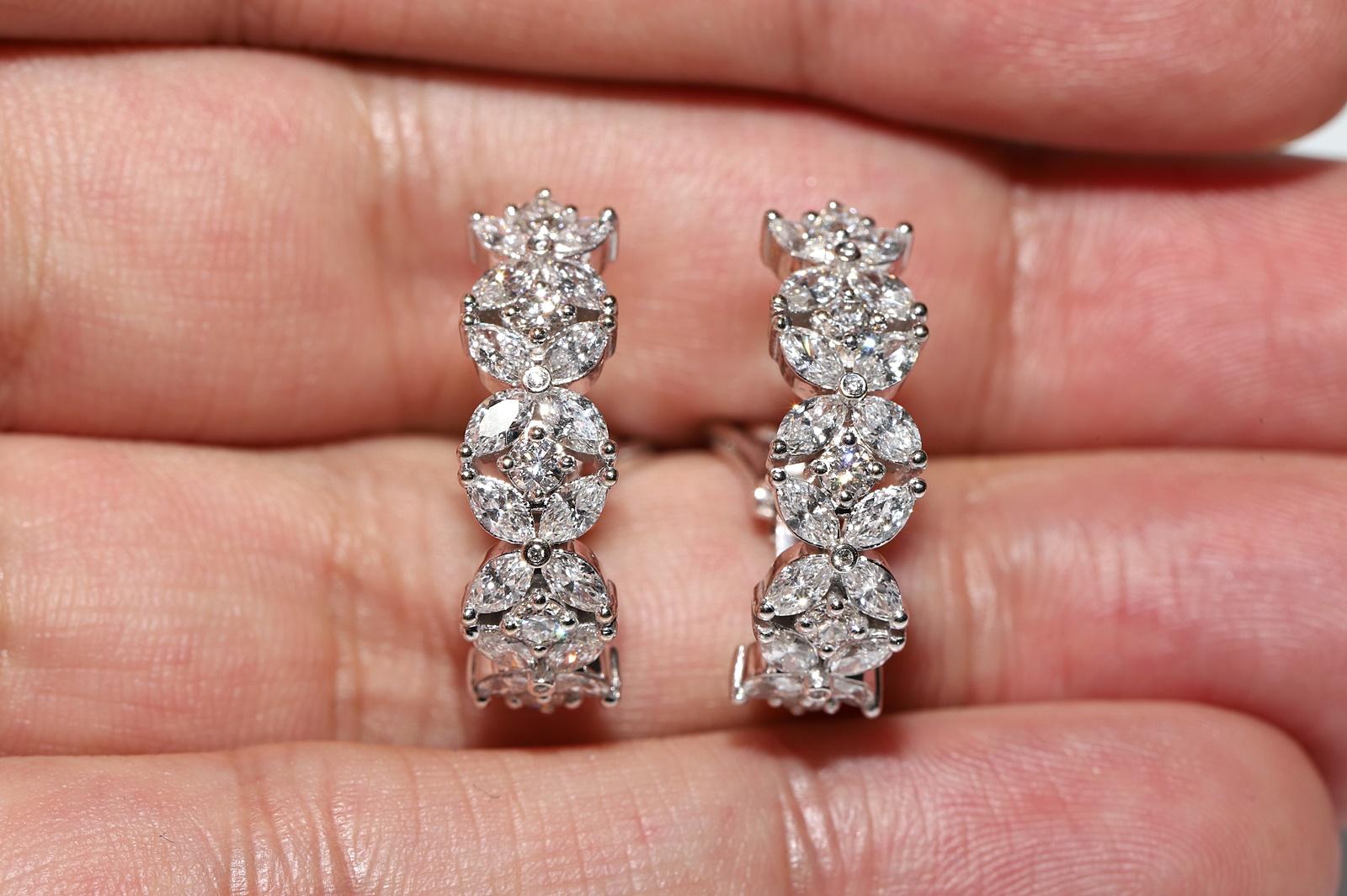 Vintage Circa 1990er Jahre 18k Gold Natürlicher Marquoise-Schliff Diamant-Creolen-Ohrring im Angebot 1
