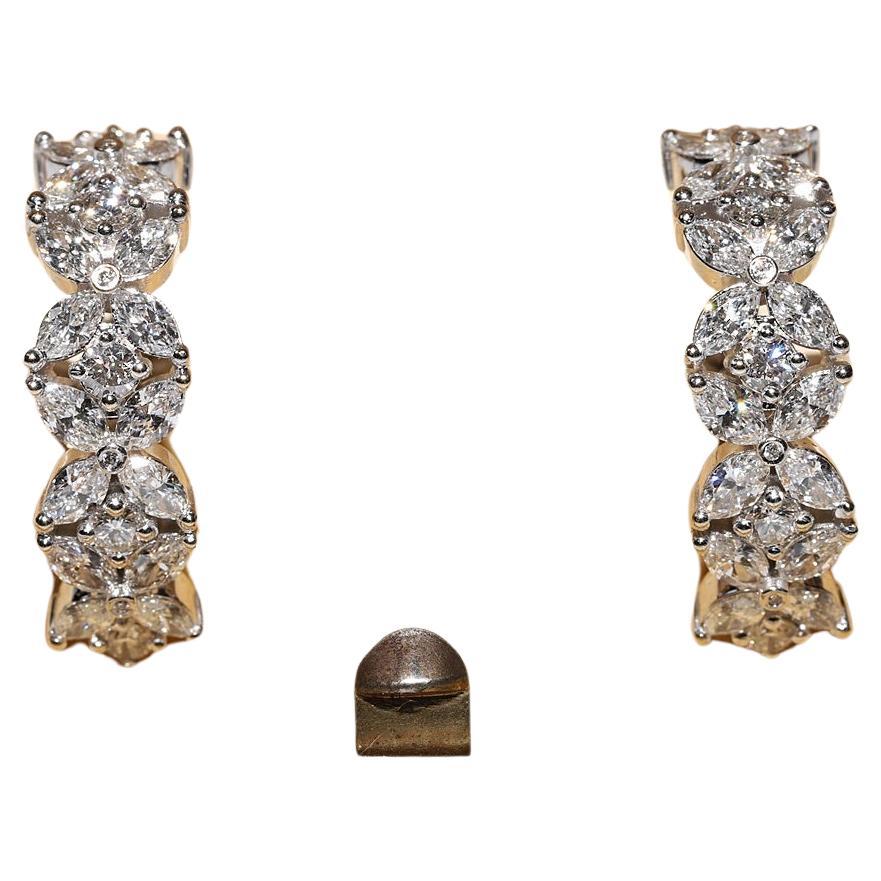 Vintage Circa 1990s 18k Gold Natural Marquoise Cut Diamond Hoop Earring