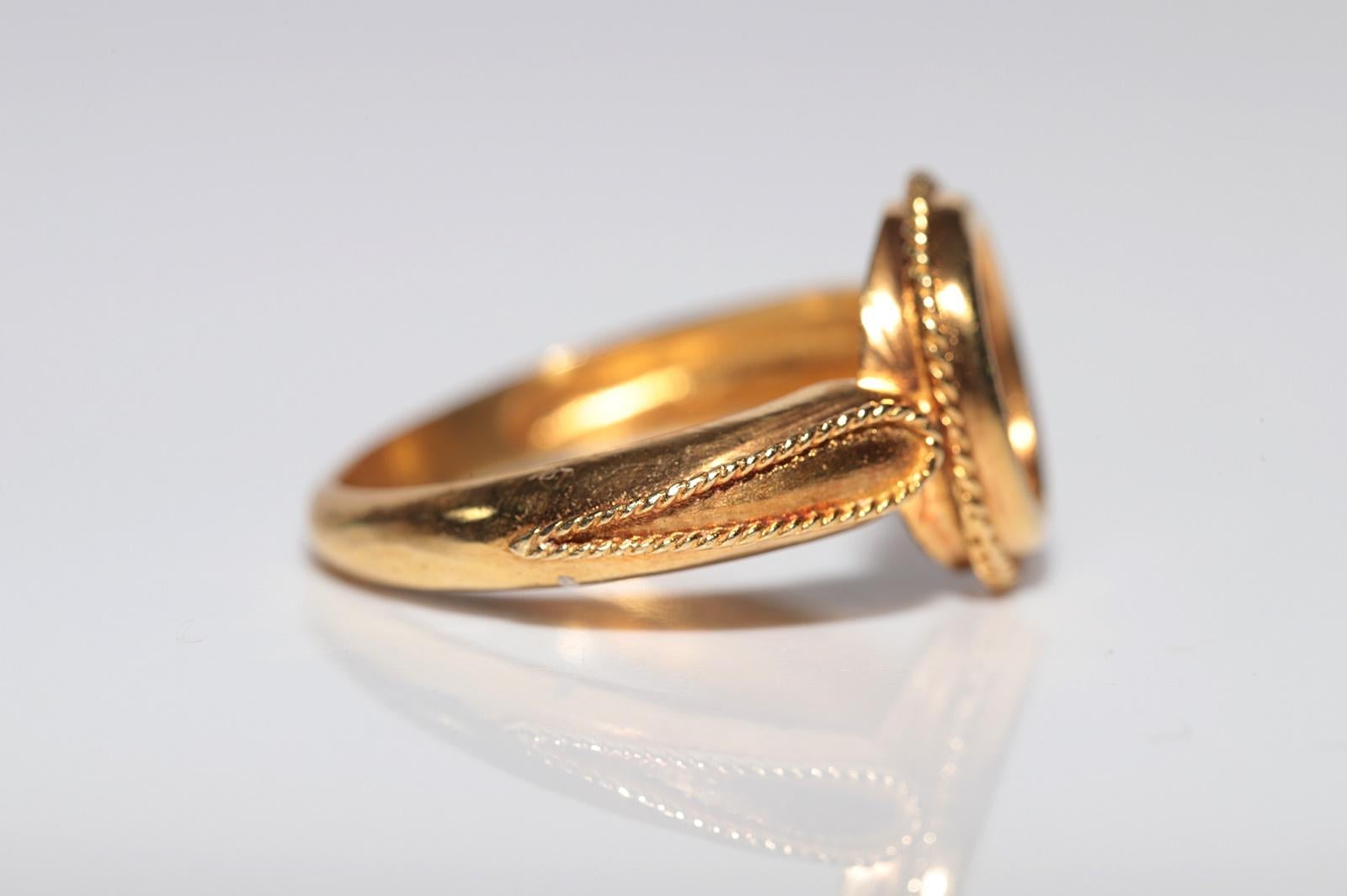 Vintage Circa 1990er Jahre 18k Gold Natur Ovalschliff Vintage  Lapis verzierter Solitär-Ring im Angebot 5