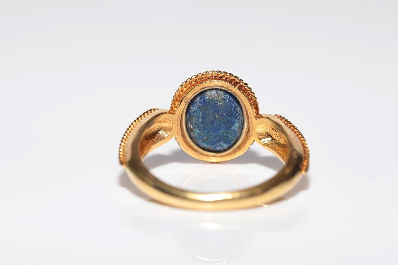 Vintage Circa 1990er Jahre 18k Gold Natur Ovalschliff Vintage  Lapis verzierter Solitär-Ring im Angebot 7