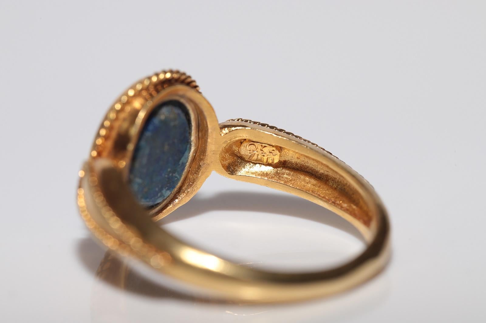 Vintage Circa 1990er Jahre 18k Gold Natur Ovalschliff Vintage  Lapis verzierter Solitär-Ring im Angebot 8