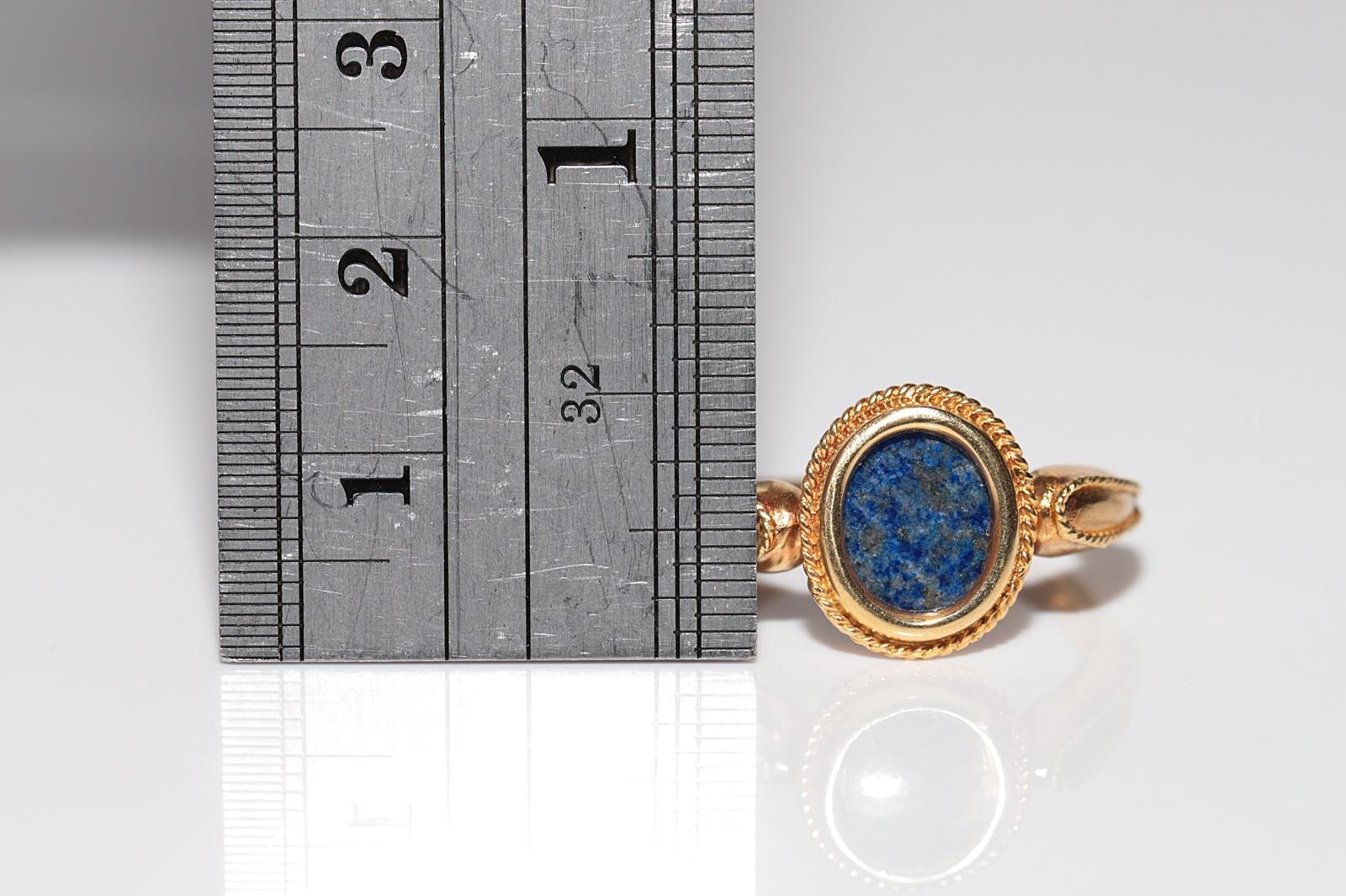 Vintage Circa 1990er Jahre 18k Gold Natur Ovalschliff Vintage  Lapis verzierter Solitär-Ring im Angebot 9