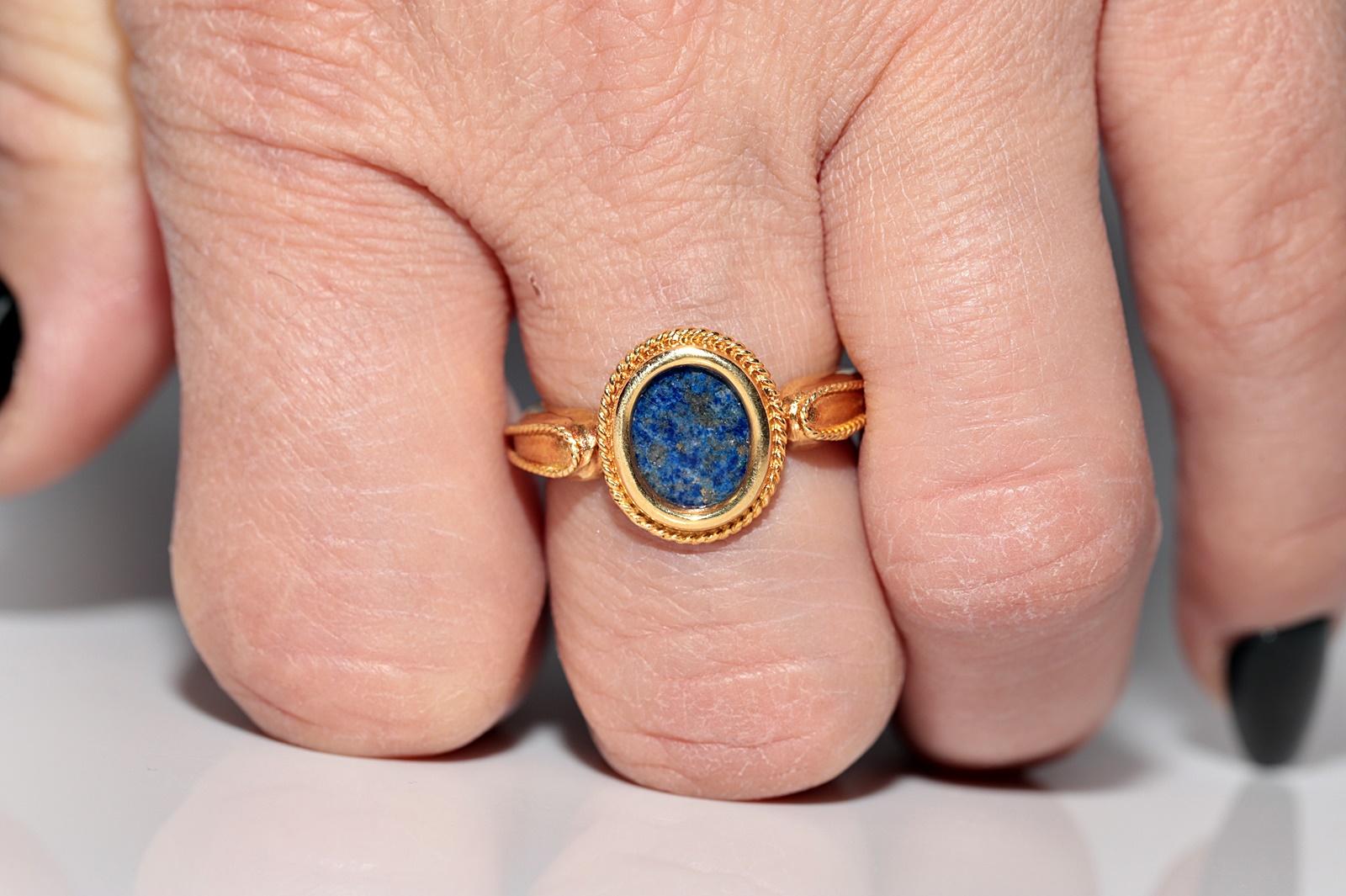 Vintage Circa 1990er Jahre 18k Gold Natur Ovalschliff Vintage  Lapis verzierter Solitär-Ring im Zustand „Gut“ im Angebot in Fatih/İstanbul, 34