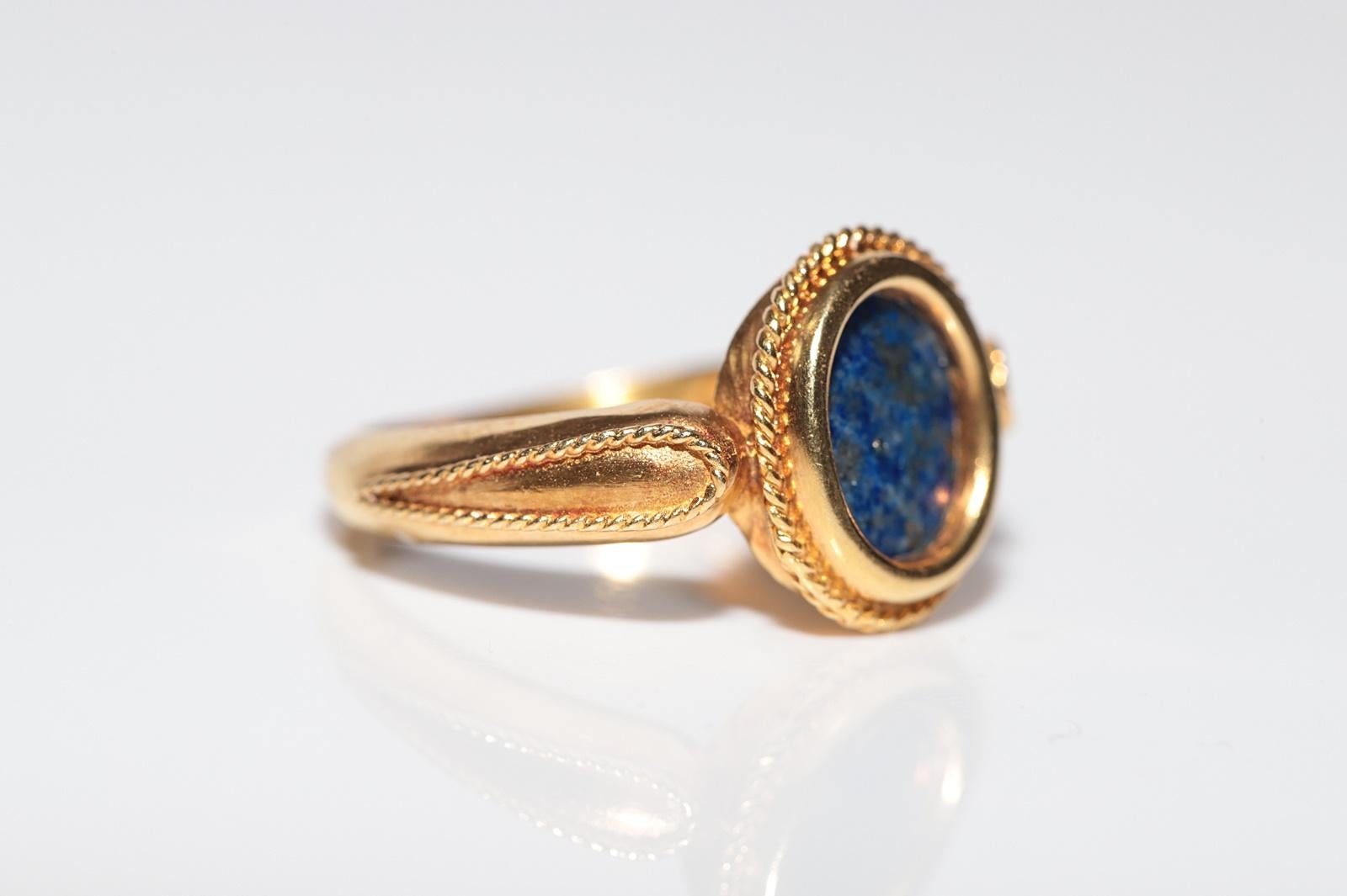 Vintage Circa 1990er Jahre 18k Gold Natur Ovalschliff Vintage  Lapis verzierter Solitär-Ring im Angebot 4