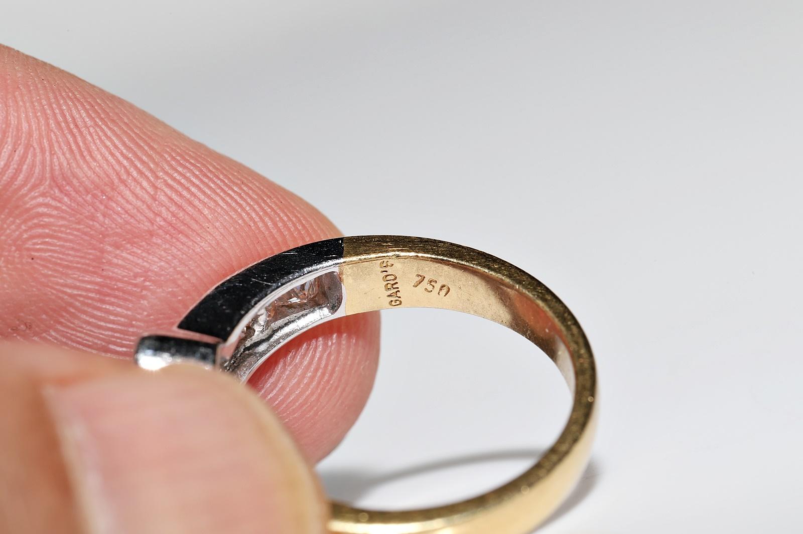 Vintage CIRCA 1990er 18K Gold Natürlicher Prinzessinnenschliff Diamant und  Smaragd Ring im Angebot 6