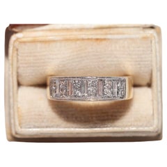 Anillo vintage de oro de 18 quilates con diamantes naturales talla princesa de la década de 1990