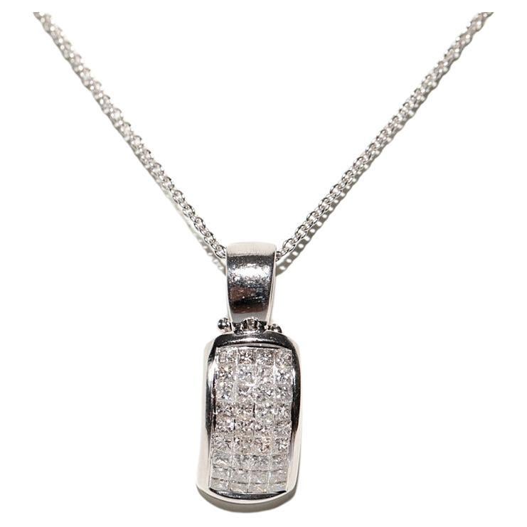 Vintage Circa 1990s 18k Gold Natural Princess Cut Diamond Pendant Necklace