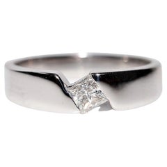 Vintage Circa 1990s 18k Gold Natural Princess Cut Diamond Solitaire Ring