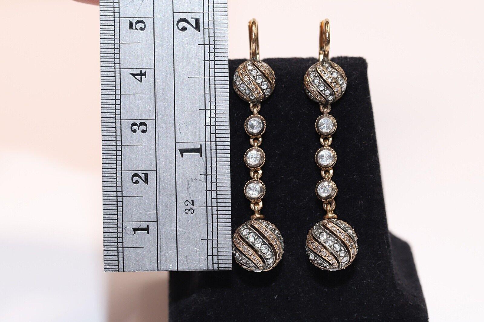 Vintage Circa 1990s 18k Gold Natural Rose Cut Diamond Drop Earring  For Sale 8