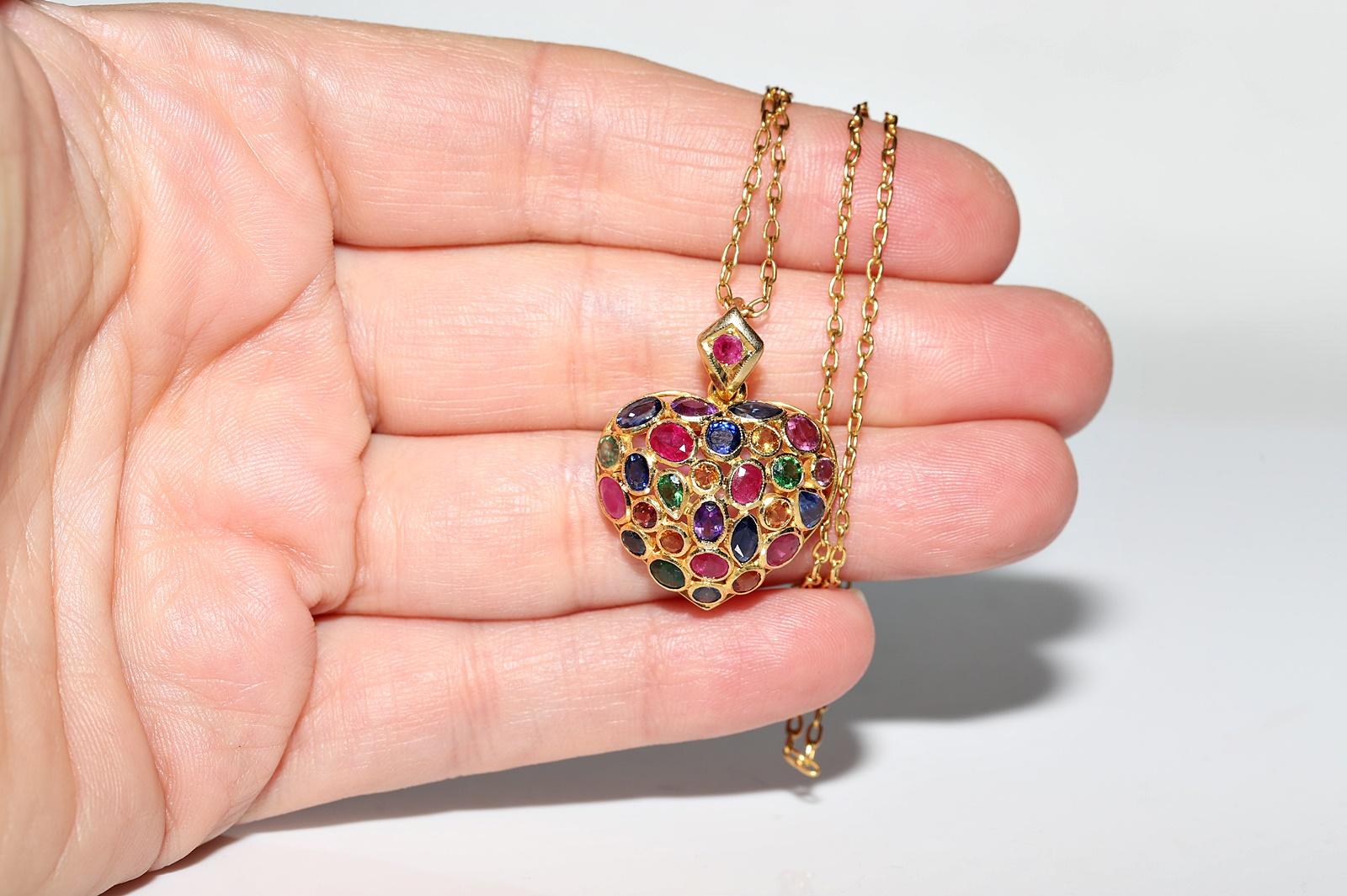 Vintage Circa 1990s 18k Gold Natural Sapphire Ruby And Topaz Amethyst Necklace For Sale 5