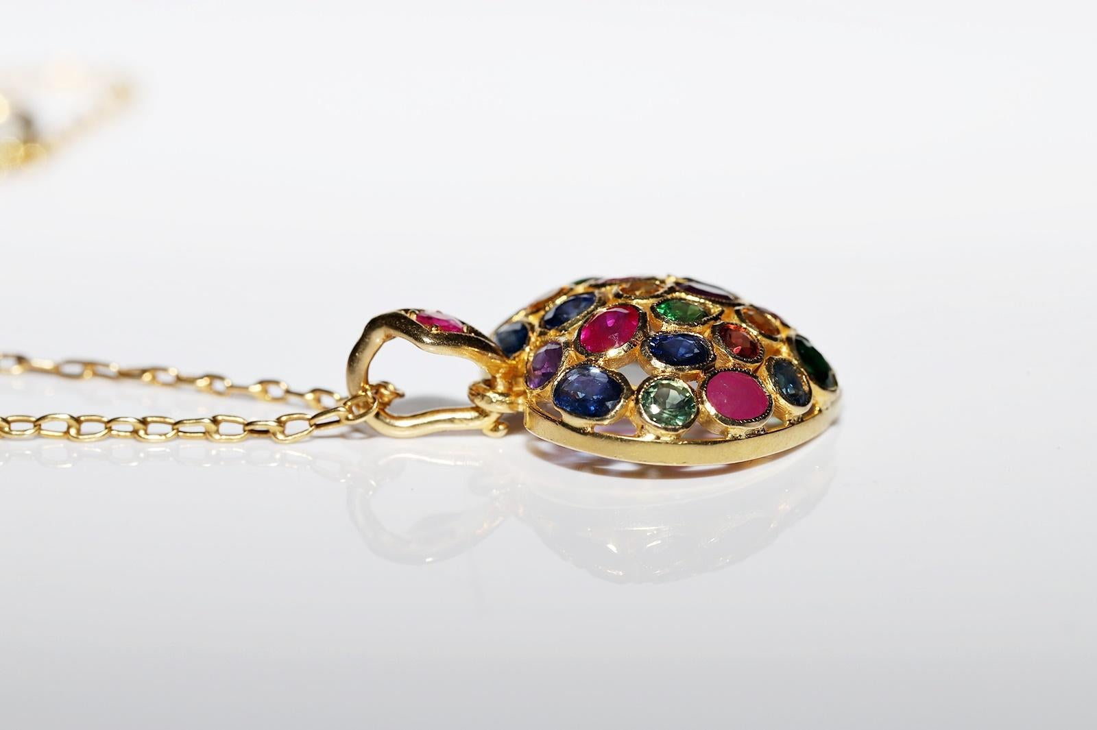 Vintage Circa 1990s 18k Gold Natural Sapphire Ruby And Topaz Amethyst Necklace For Sale 7
