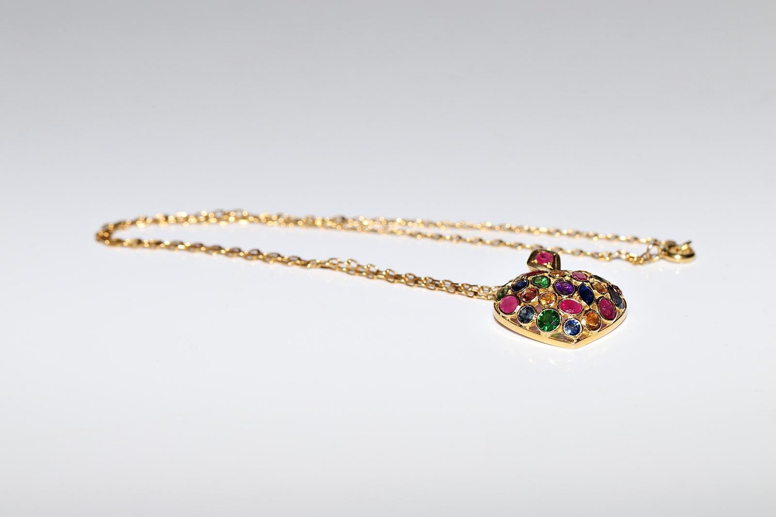 Vintage Circa 1990s 18k Gold Natural Sapphire Ruby And Topaz Amethyst Necklace For Sale 9