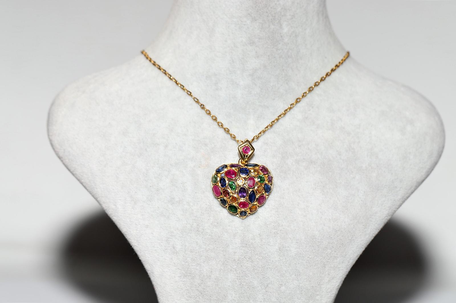 Retro Vintage Circa 1990s 18k Gold Natural Sapphire Ruby And Topaz Amethyst Necklace For Sale