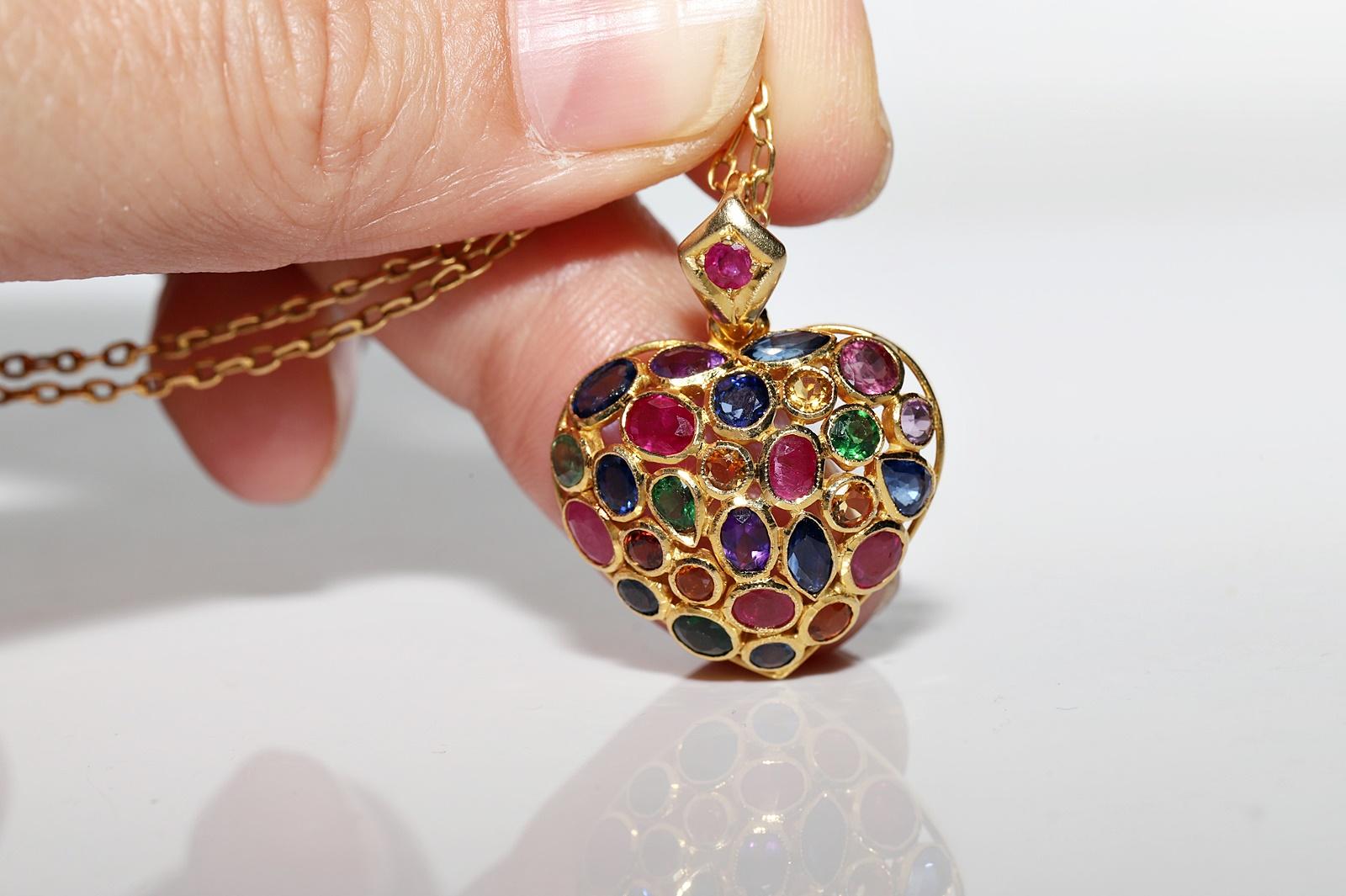 Vintage Circa 1990s 18k Gold Natural Sapphire Ruby And Topaz Amethyst Necklace For Sale 2