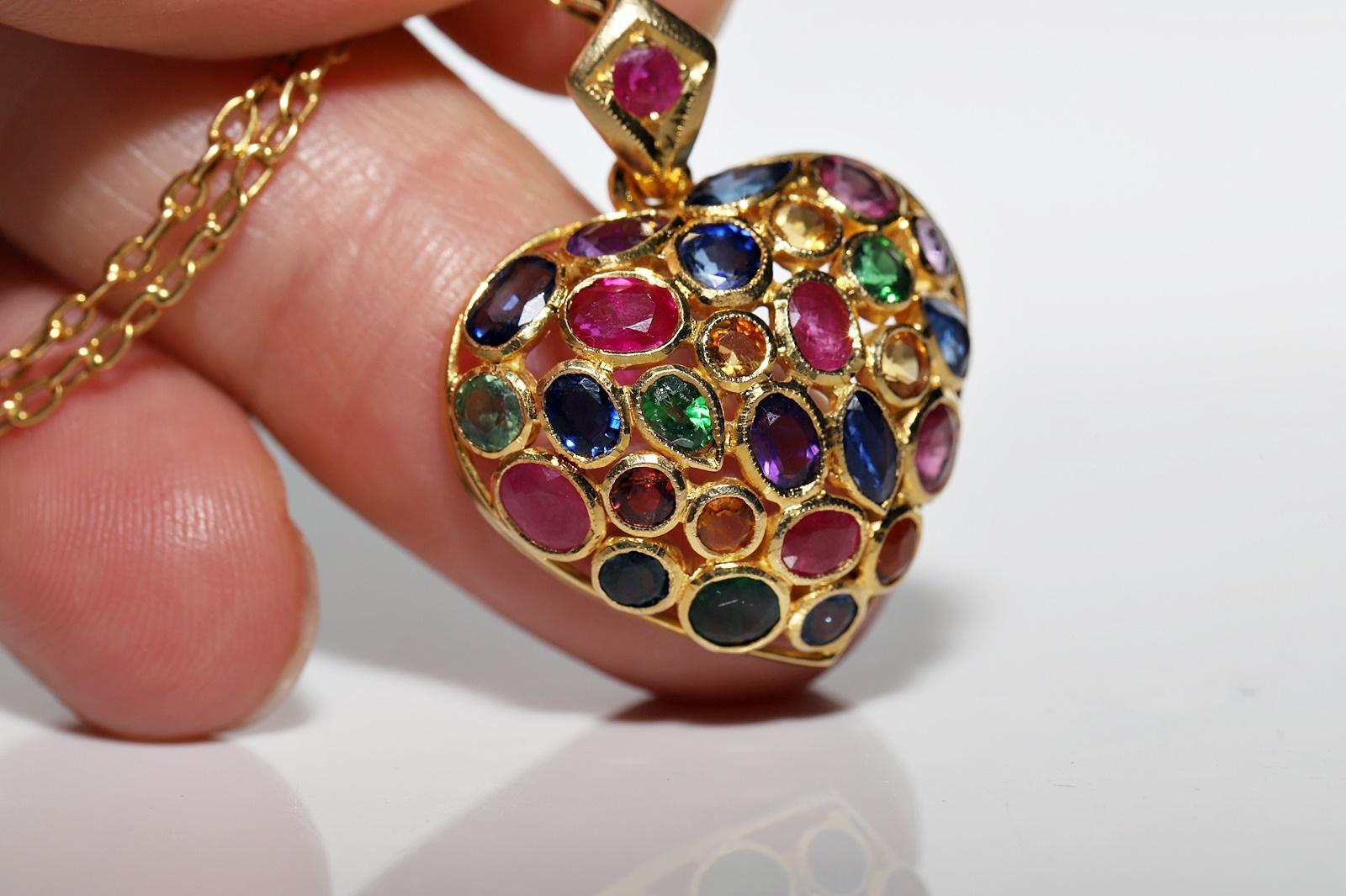 Vintage Circa 1990s 18k Gold Natural Sapphire Ruby And Topaz Amethyst Necklace For Sale 3
