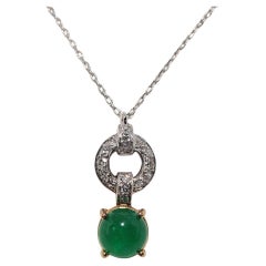 Vintage Circa 1990 Collier en or 18k platine diamant naturel et émeraude