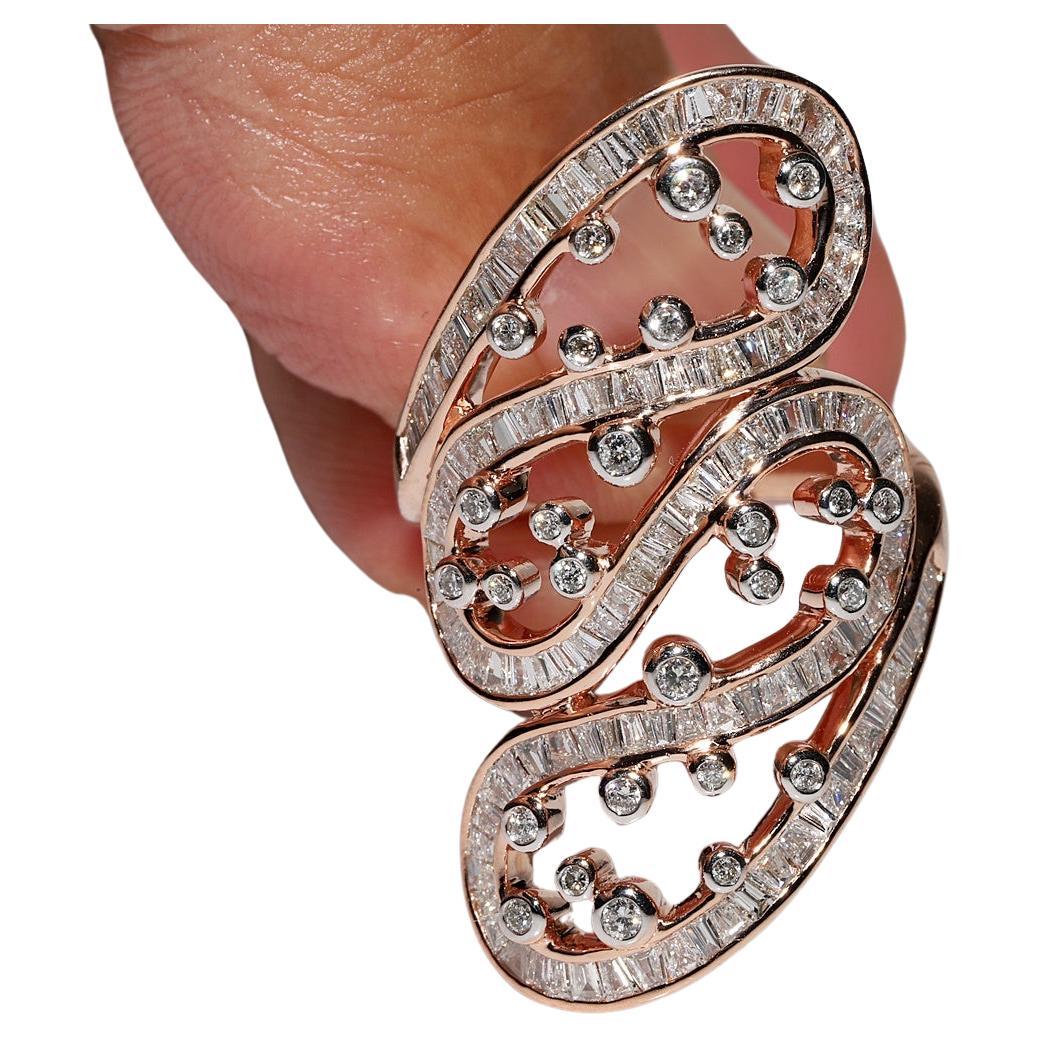 Vintage Circa 1990s Oro rosa 18k  Anillo Fuerte Decorado con Diamantes Naturales