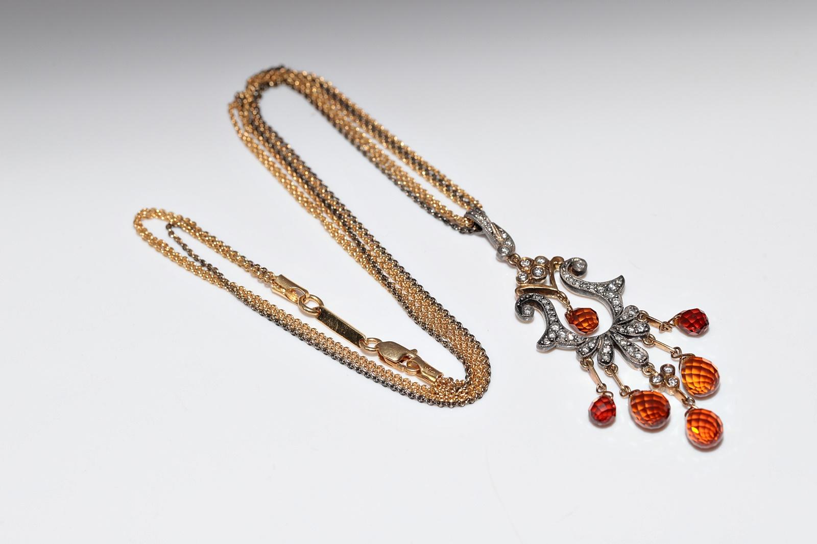 Vintage Circa 1990s 18k Gold Top Silver Natural Diamond And Topaz Necklace en vente 7