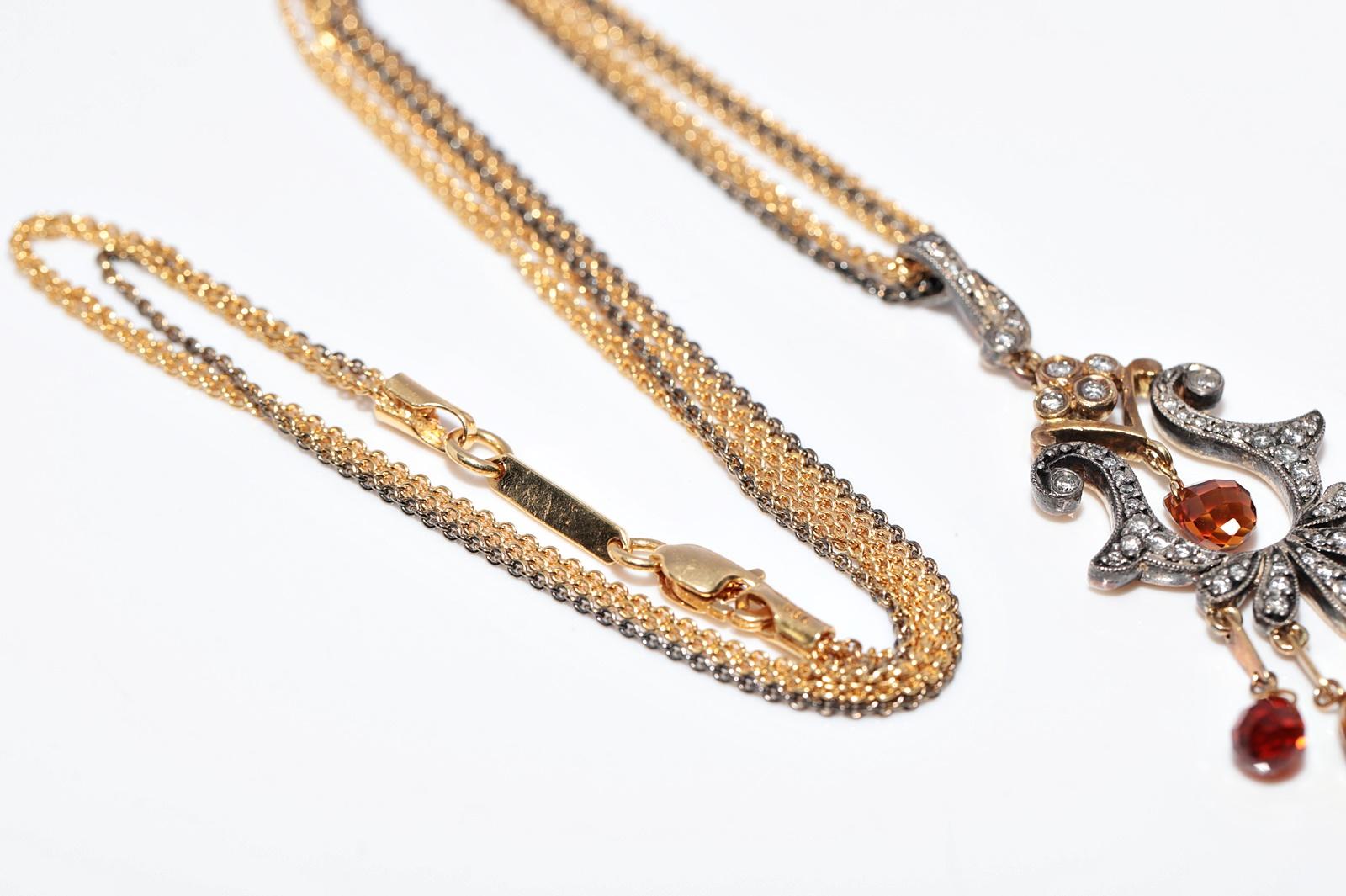 Vintage Circa 1990s 18k Gold Top Silver Natural Diamond And Topaz Necklace en vente 8