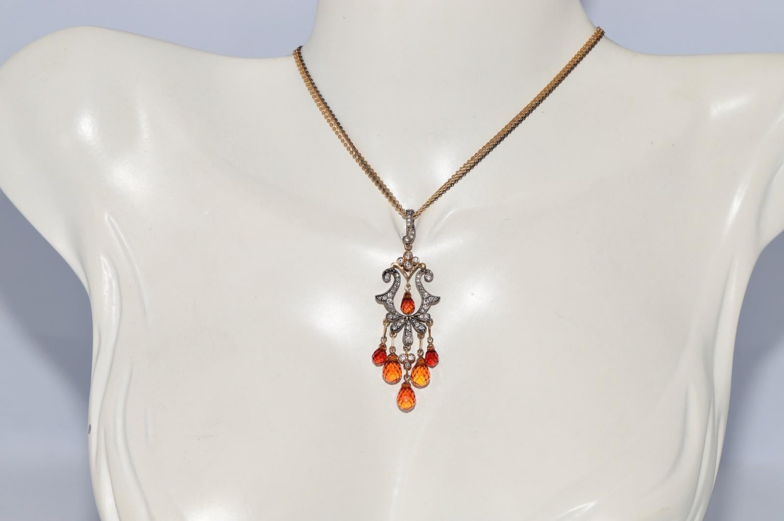 Artisan Vintage Circa 1990s 18k Gold Top Silver Natural Diamond And Topaz Necklace en vente